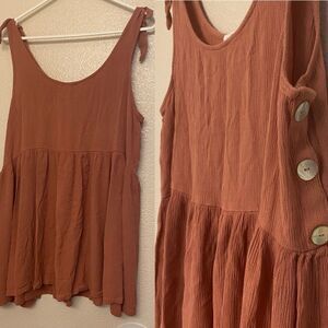Soul Cake mauve Pink Sand tie strap long tunic dress top button lagenlook boho L